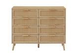 Bedroom dresser, 8 Double Dresser with rattan drawers, wood chest of drawers for kids living W1162P190402