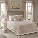 4 Piece Cotton Reversible Tailored Bedspread Set Khaki Queen B03597516