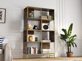 4-Tier Industrial Bookcase, Rustic Wood and Metal Frame, Asymmetrical Design, Display Storage W2167P192763