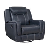 Modern Blue Swivel Glider Reclining Chair, Breathable Faux Leather Upholstery Living Room Furniture B011P228164