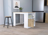 Aurora Kitchen Island with Open Compartment and Cabinet in White and Macadamia B062111733