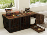 Coffee 2-in-1 Dog Crate End Table with Pull-Out Feeder, Chew-Resistant Metal Tube Pet Furniture for 11337907