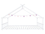 White Flat Bed House Shape with Side Guardrails Twin Children's Iron Bed 70816319