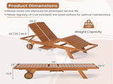 Solid Wood Outdoor Chaise Lounge, 4-Position Adjustable Backrest with Extendable Side Table 54669285