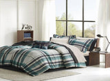 9 PCS Full Plaid Comforter Set with Bed Sheets Teal/Black B035P319866