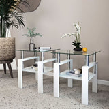 Set of 2, Modern Tempered Glass Tea Table Coffee Table End Table, Square Table for Living Room, 28812852