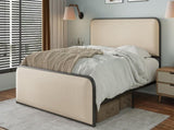 Modern Metal Bed Frame with Curved Upholstered Headboard and Footboard Bed with Under Bed Storage, N701P229014B