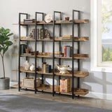 ZNTS [VIDEO] 5 Tier Bookcase Home Office Open Bookshelf, Vintage Industrial Style Shelf with Metal Frame, 93102675