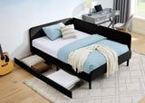 Full Size Upholstered Platform Bed Frame with 2 Storage Drawers, Adjustable Velvet Sofa Bed, Black W1413P298912