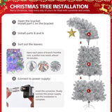 6 FT Bent Top Pre-lit Christmas Tree with Golden Star, Hinged Artificial Xmas Tree with 300 Lights, 58383974