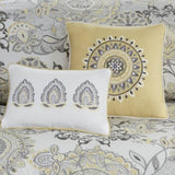8 Piece Cotton Floral Printed Reversible Comforter Set Yellow Cal King B03597285