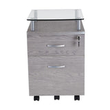 ZNTS Rolling File Cabinet with Glass Top, Grey 86505676