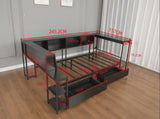 Corner Bed Frame Twin Size with Bookcase and 2 Underbed Storage Drawers, Modern Twin Bed with LED W1670P357170