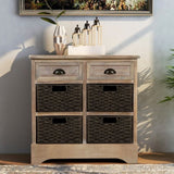 ZNTS TREXM Rustic Storage Cabinet with Two Drawers and Four Classic Rattan Basket for Dining/Living WF193442AAN