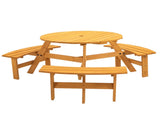 6-Person Circular Outdoor Wooden Picnic Table for Patio, Backyard, Garden, DIY w/ 3 Built-in W1422122467