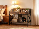 2-Tier Vinyl Record Storage Rack, Industrial Wood & Metal Record Display Stand with Anti-Tipping 67222313