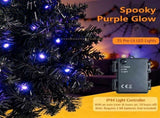 24in Black Pre-Lit Christmas Wreath, 179 Branch Tips, 35 Purple LED Lights, IP44 Timer, Gothic 18056329