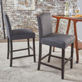 Set of 2, 26.25" Upholstered Counter Height Barstools with Nailhead Trim, Dark Charcoal and Walnut, 62369.00
