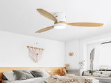 (Same as W882P244711) 52 Inch Flush Mount Ceiling Fan DC 3 Solid Wood Fan Blade Noiseless Reversible W882P322244