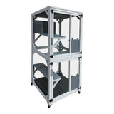 30.7" Wooden Catio Outdoor Cat Enclosure, Luxury Cat House on Wheels with Napping House, 4 Platforms W773P183374