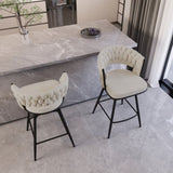 26" Bar Chair Soft cloth Woven Bar Stool Set of 2,Black legs Barstools No Adjustable Kitchen Island 55250138