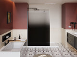 34.in W x 72.in H Shower Door Fixed, 1/4 inch Thick Black Gradient Tempered Glass Shower Door with W3048P353735
