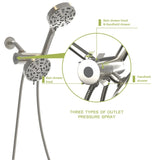 Multi Function Dual Shower Head - Shower System with 4.7" Rain Showerhead, 8-Function Hand Shower, W124362293