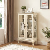 2 Doors Curio Cabinet with Tempered Glass Doors, Curio Cabinets with Mirrored Back Panel and W2275P178894