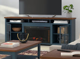 74 inch Fireplace TV Stand Console for TVs up to 85 inches, Minimal Assembly, Blue Denim and Whiskey B108P160234