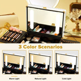 ZNTS Portable Makeup Case with LED Mirror Travel Makeup Bag Cosmetic Organizer Box with Locks, Brush W1550P163303