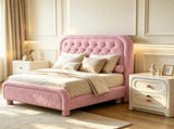 Full Size Upholstered Platform Bed Frame with 46" Tufted Boucle Headboard, Wooden Slat Support, 01696161