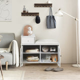 White Shoe Storage Bench Cabinet with Fireproof PU Cushion, Doubles and Movable Drawer Wood for W76058191