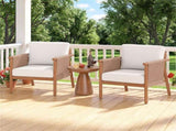 White Boho Patio Acacia Wood Chair with Woven Rope Armrests, Cushioned Outdoor Accent Chair for 87654815