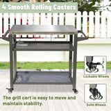 ZNTS 3-Shelf Outdoor Grill Table, Grill Cart with Wheels, Outdoor Pizza Oven and Food Prep Table, W1859P191833