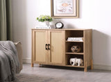 Mid-Century Modern Storage Cabinet with Woven Rattan Doors, Open Shelves & Adjustable Shelves W3151P288913