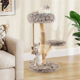 3-Level Natural Pear Wood Cat Tree - 19.5"x35.5", Jute Scratching Posts, Long Plush 10303991