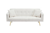 71.7 - inch Beige Teddy Fleece Sofa Bed, accompanied by two luxurious throw pillows for enhanced W3356P298490