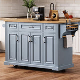 K&K 54inch Large Kitchen Island with Rubber Wood Drop Leaf, Embossed Texture Rolling Kitchen Cart on N707P195395G