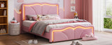 Full Size Upholstered Platform Bed with Curve Shaped and Height-adjustbale Headboard,LED Light WF323749AAH