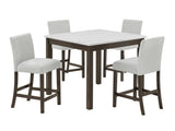 5pc Counter Height Dining Set Square White Faux Marble Table Grey Fabric Upholstered Tufted Nail B011P507715