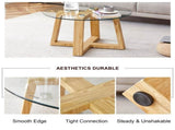Modern practical circular coffee tables. Made of transparent tempered glass tabletop and wood W1151P146796