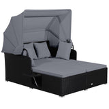 Gray Rattan Daybed Lounge W/ Retractable Top Canopy Side Tables Cushions 41327871