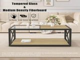 Modern coffee table for Bedroom & Living Room, Tempered Glass&Natural Wood MDF Top , Industrial W241P246907