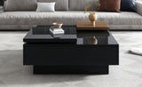 ZNTS Movable Top Coffee Table, Modern Square Wood Coffee Table with High Gloss finish, 4 Hidden Storage 25494699