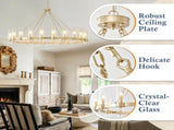 61.4' Gold Wagon Wheel Chandelier With 24 Lights Kit , Pendant Light with Seeded Glass W5008P543993