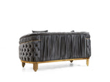 Vanessa Loveseat in Grey and Gold with Fabric button-tufted velvet upholstery Finish 698781499122