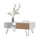 ZNTS Gramling Coffee Table with a Drawer and Hairpin Legs, White + Natural Oak B128P263712