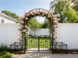 Metal Garden Arch with Gate 79.5'' Wide x 86.6'' High Climbing Plants Support Rose Arch Outdoor W158681132