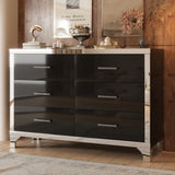 Elegant High Gloss Dresser with Metal Handle,Mirrored Storage Cabinet with 6 Drawers for N733P205355B