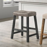 Rustic Backless Counter Stool Set of 2 25 Inch Wooden Farmhouse Barstool with Brown Leather Seat, W2537P298998